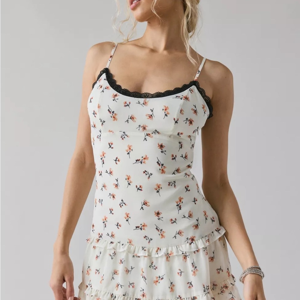 *NWOT* Kimchi Blue Cleo Lace Trim Chiffon Slip Mini Dress